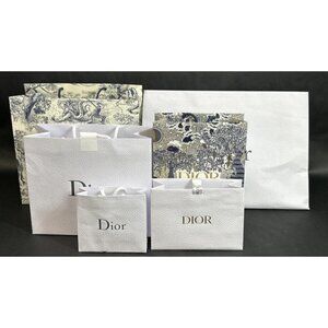 CHRISTIAN DIOR set of 6 Blue & Silver and White & Gold Gift Bags
